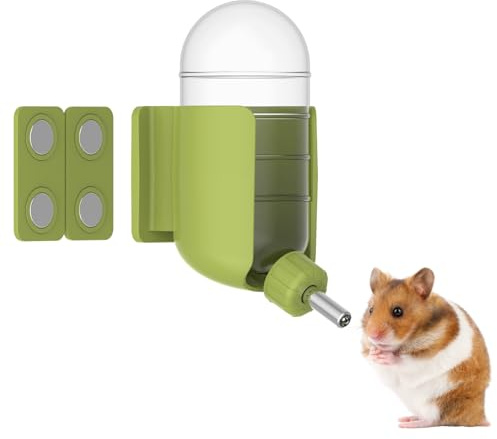 Hamster Water Bottle with Magnetic Stents, Water Bottle Holder for Glass Tanks, Suitable for Syrian Dwarf Hamsters Gerbils Mice Rats Degus (Green, 200ml (Magnetic-Mounted))