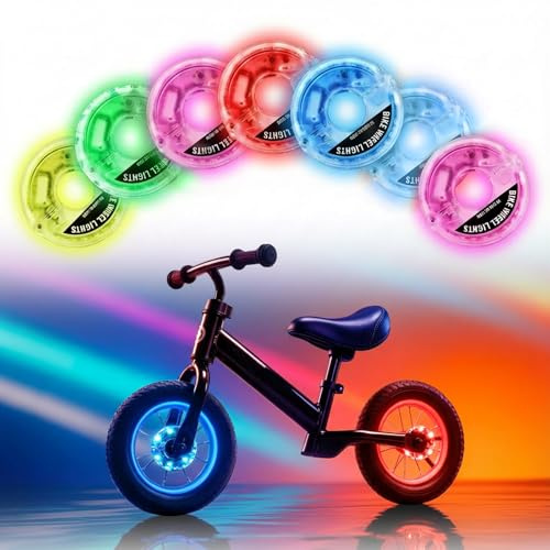 LED Kinder Roller Licht, 2 Stück USB Wiederaufladbar Speichenlichter, Smart Induction Licht Fahrrad Kinder, USB Aufladbare Fahrradlicht Kinderfahrrad, 7 Farben 18 Modi Wasserdicht für Balance Scooter