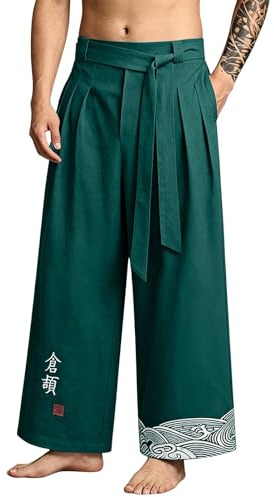 Pantalon de Kimono Japonais Homme Traditionnel Pantalon Taro pour Hommes en Lin Vêtements Traditionnels Japonais avec Cordon de Serrage