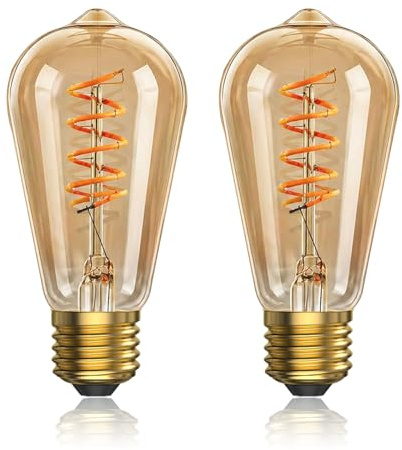 4W E27 LED Vintage Glühbirne, Dimmbar Edison Lampen, 2200K Amber Warmes | Retro ST64 Gelb LED Birne, Spiralwendel, Amberglas, antiker Dekostil