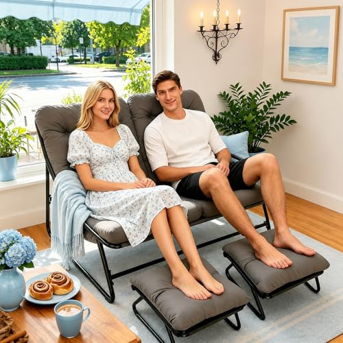 TerraVibe Loungesessel Garten für 2 Personen, Outdoor Relaxsessel und Balkon Sessel bequem, Balkonsessel als Gartensessel Outdoor, für Wohnzimmer, Garten, Balkon, Terrasse (Grau m. Fußh.)