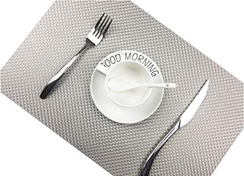 Addfun®Tischsets, Prämie Waschbar Hoch Qualität rutschfest Isolierung PVC Tischsets für Esstisch(Silber, 6er Set)