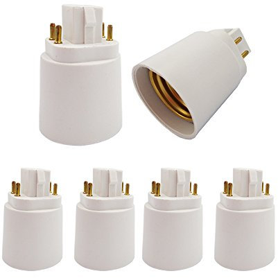 6pcs E-Simpo 4P Gx24q to E26/E27 Lamp Base Adapter,G24q to Medium Edison Socket Converter 4P Conductive,Plug E26 Bulb into PL G24Q/GX24Q Socket.[Need Bypass Ballast to Avoid Flicker Smoke Burnt]