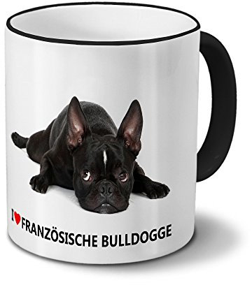 printplanet Hundetasse Französische Bulldogge - Tasse mit Hundebild Französische Bulldogge - Becher Schwarz