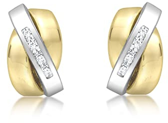 CARISSIMA Damen-Ohrstecker Cubic Large 3 Band 375 Bicolor Zirkonia transparent Rundschliff - 2.59.0279