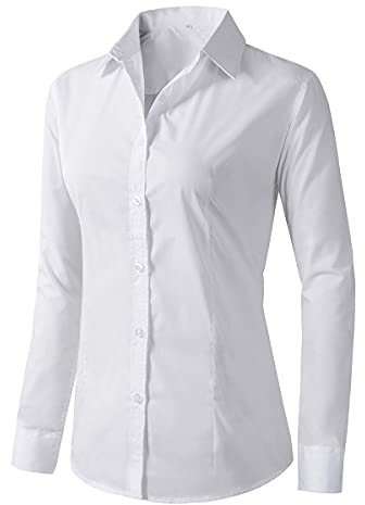Benibos Women's Formal Work Wear White Button Down Shirt (225 White, XL)