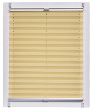 Sunlines Plissee Made in Germany, Tageslicht, Crepes Uni Klemmfix, Silbergraue Schiene, 60 x 150, Stoff, Gelb, 60 x 150cm