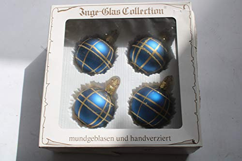 Inge Glas Weihnachtsschmuck Christbaumkugeln Durchmesser ca. 6cm Inhalt: 4 Stück Farbe: Transparent Blau/Gold mit Glanz mundgeblasen und handbemalt Kugeln