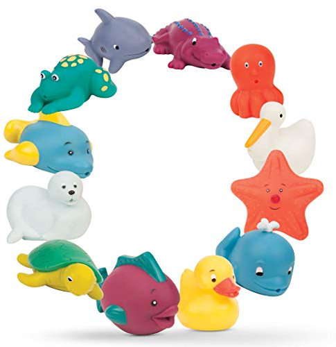 Battat 12-tlg. Badespielzeug Baby Spielzeug Wasser Spritztiere für Badewanne - Bath Buddies für Babys ab 10 Monate – Badewannenspielzeug Ente und mehr