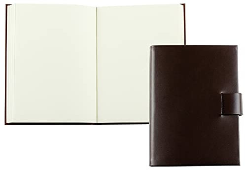 DELMON VARONE - Personalisierbares Notizbuch DIN A6 gebunden in Premium Cambridge Top Grain Leder (Rindspaltleder) braun, Blanko Buch unliniert im Softcover Ledereinband mit Verschlusslasche