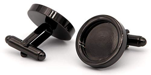 NaturSchatulle Manschettenknöpfe Rohlinge Schwarz I 5 Paar Runde Cabochon Fassungen Hochwertige Accessoires Basteln DIY Schmuckherstellung Nickelfrei