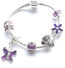 Liberty Charms Children's 'Purple Fairy Dream' Silver Plated Charm Bead Bracelet