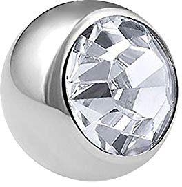 Treuheld® | Silberne PIERCING KUGEL mit Gewinde mit Kristall - [51.] 1.6 x 4 mm - klar/duchsichtig