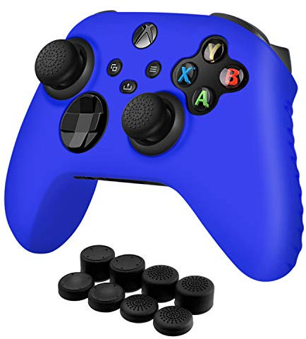 TNP Hülle für Xbox Series X/S Controller, Xbox Series S/X Controller Case, Schutzhülle aus weiches rutschfestes Silikon Skin, Anti-Rutsche Griffe, Spielenzubehör, mit 8X Daumengriffkappen, Blau