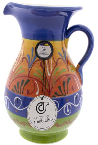 CERÁMICA RAMBLEÑA | Wasserkanne | Milchkanne | Rote Steingutkanne | Saftkanne | Wasserkanne Modell 07 | Dekoration 100% Handarbeit | 1.5 Liter