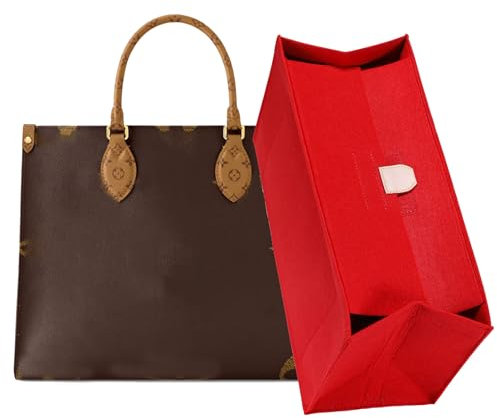 Doxo Purse Organizer Insert,Felt Bag Organizer with Zipper,Tote Organizer Insert Suitable for Lv Onthego GM & D Book Tote Bag Large and More (Red-With Cover, XL-GM)