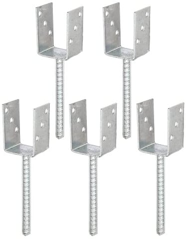 Alberts 215026 Ancre de poteau en U | avec ancrage béton en acier strié | galvanisée à chaud | largeur 71 mm | longueur de l'ancrage béton 200 mm | Set de 5 pièces