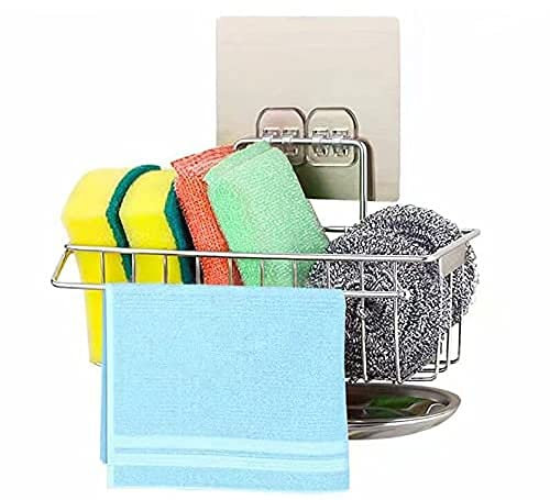 Gelanty Organizer Lavello Cucina, Porta Spugne In 304 Acciaio Inox, Senza Forare (Con Vassoio)