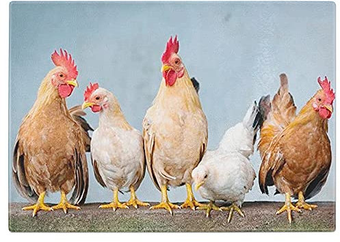 Chicken Rooster Hen Tempered Glass Chopping Board - Large