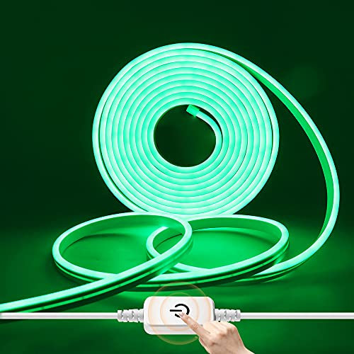 HEGEHE Dimmbar Neon LED Streifen, 12V 2835 LED Strip Wasserdicht Diffusion Silikon Neon Flex LED Lichtband Schlauch für Innen Aussenbereich Heim Küche DIY Deko (Grün, 5M)