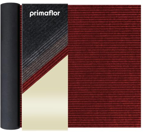 Primaflor Schmutzfangläufer Gin | 80 x 150 cm | Rot | Meterware | Gerippte Schmutzfangmatte, Fußmatte, Fußabtreter und Eingangsmatte aus 100 % Polypropylen mit Gelrücken, 6 mm, leicht kürzbar