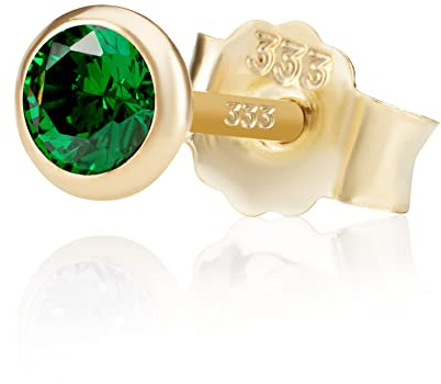 NKlaus Einzel 4,0mm 333 Gelb Gold 8 Karat Ohrstecker Kristall Zirkonia Smaragd Butterfly Verschluss Damen Mädchen 3377