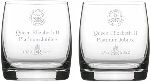 Chichi Gifts Dartington Crystal Queen Elizabeth II Platinum Jubilee 70 Jahre Whiskey Becher-Set