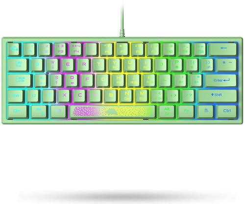 LexonElec K61 Grün Gaming Tastatur 60% Mini Pc RGB Beleuchtung - UK Layout QWERTY Aesthetic Keyboard - Mechanische Fühlen Ergonomie - Anti-Ghosting Double Shot Tastenkappen - Für Laptop Computer