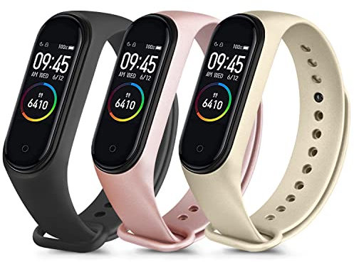 Yisica Correa Para Xiaomi Mi Band 4 Xiaomi Mi Band 3,3Pack Coloridos Recambio Silicona Pulseras de Repuesto para Xiaomi Mi Smart Band 4 Xiaomi Mi Smart Band 3(Negro/Oro rosa/Oro)