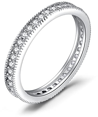 JewelryPalace Modeschmuck Klassisch Zirkonia Band Ring Damen, Hochzeitsringe Damenring Silber 925 Trauringe Eheringe für Frauen, Vorsteckring Stapelring Eternity Ring Bandring Schmal, Ringe Set 49