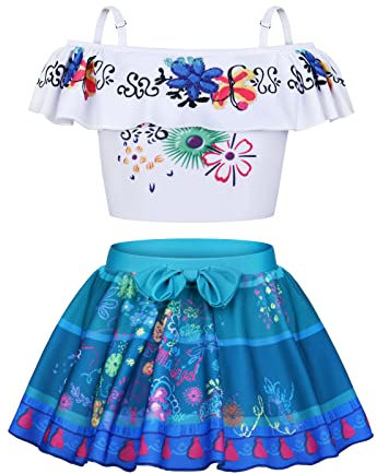 URAQT Disfraz Mirabel, Bañador de Dos Pieza para Niñas Cómodo y Suave, Bañador Niña con Volantes Nina, Disfraz Niña para Playa Piscina Natación Nadar Hawai Vacaciones Deporte Acuáticos, Verde, 130cm