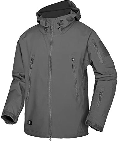 Wuzfully Homme Softshell Veste Militaire Tactique Imperméable Hiver Polaire Capuche Manteau avec Poches Multifonctions Gris Taille XXL