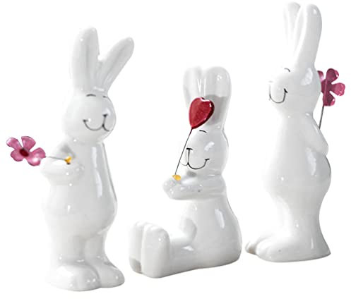 ABOOFAN 3 Stücke Porzellan Hase Weiß Kaninchen Figur Keramik Hase Weiss Hase Figuren Tierfigur Bunny Dekofigur Dekohase Tischdeko für Jahr des Kaninchens Deko Tischdeko