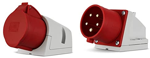 REV CEE Steckdose, Starkstrom Steckdose, 400VAC, 32A, 5-polig, 3Ph + N + PE, IP44, rot & 0510622555 CEE Stecker Wandmontage, 400V, 32A, 5-polig, 3P + N + PE, IP44, rot