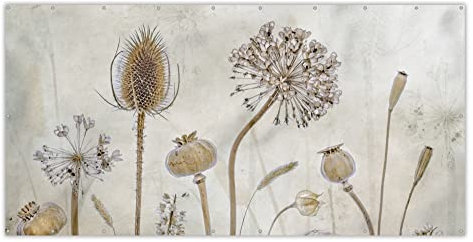 MuchoWow® Balkon Sichtschutz Sichtschutzmatte Balkonbanner Abdeckung für Terrasse Balkon Windschutz Blickdicht Wetterfest 300x130 cm Blumen - Aquarell - Stilleben - Braun - Vintage