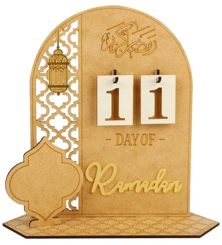 Ramadan Countdown-Kalender Holzlaterne Eid Mubarak Ornament für Ramadan Kareem Tischdekoration