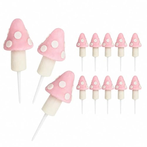 LOGOFUN 10 Stück Pilze Cupcake Topper Pilze Kuchen Dekorationen Mini Pilze Kuchen Topper Feengarten Kuchen Picks für Kuchendekorationen (Rosa)