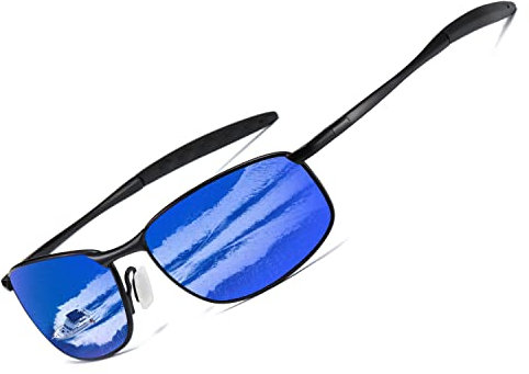 kimorn Polarisierte Sonnenbrille Herren Retro Rechteckig Rahmen Klassisch Unisex Gläser K0535 (Schwarzer Rahmen Spiegel Blaue Linse)