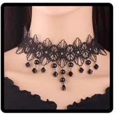 Clataly Gothic Black Sexy Lace Necklaces Tassel Collar Choker Halloween Party Accessories for Women Girls (Black necklace 6)