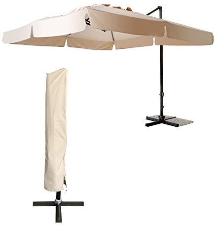 Yellowshop, GARDA, Ombrellone Giardino Decentrato, mt 3x3, Struttura in Alluminio, Antracite con Sacca, di Protezione Esterno, Arredo, Piscina, Terrazzo, Beige