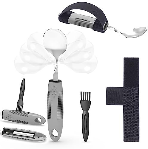 PKPKAUT Bendable/Weighted Spoon for Hand Tremors - Adaptive Handicap Utensil for Parkinsons Patients, Curved for Shaking Hands, Liftware Angled Arthritis Aid for Adults, Disabled, Elderly