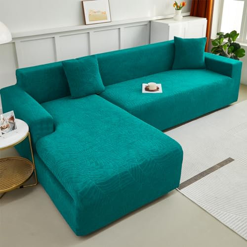 WULTNICEW Sofa Überzug Sofaschoner Sofabezug 3 Sitzer, Sofa Bezug Wasserdicht Stretch Sofa Cover Überwurf Universal Couch überzug, Ecksofa für L Form Erfordert Zwei Couchbezug(3SITZER, Smaragdgrün)