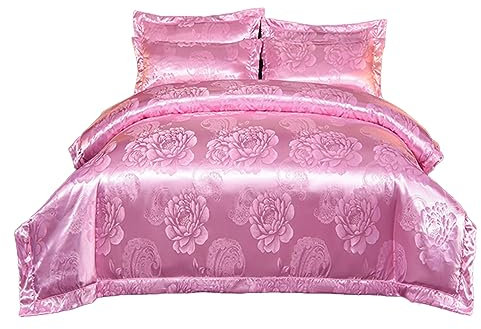 DXHOME Mcrofaser Bettwäsche Rosa 200x200 3teilig Barock Muster Mädchen Teenager Luxus Wendebettwäsche mit Reißverschluss und 2 Kissenbezüge 80 x 80cm