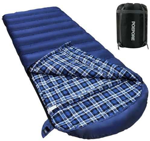 Poepore Schlafsack Outdoor Winter für Erwachsene Extra Breit 3-4 Jahreszeiten XXL Schlafsäcke Warmer Baumwolle Flanell Deckenschlafsack beim Camping Wandern Abenteuern 230 * 100CM Navy Blau