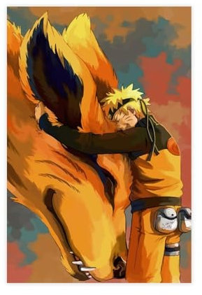 Anime Naruto Bijuu Kurama Kyuubi Leinwand Poster Schlafzimmer Büro Wohnheim Zimmer Dekor Geschenk Süße Wandkunst Ungerahmt 12x18 zoll
