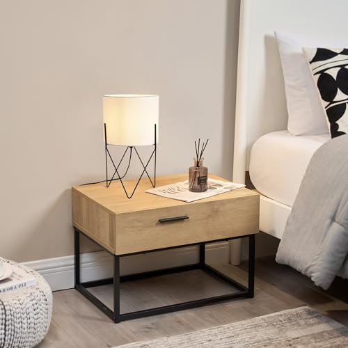 lux.pro Nachttischlampe Slough Tischlampe E14 Tischleuchte Schlafzimmerlampe mit Stoffschirm Weiß Metall Nachttischleuchte