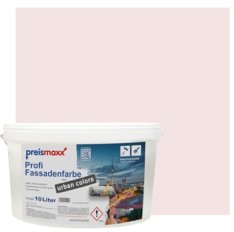 Preismaxx Profi Fassadenfarbe urban colors, bunte Außenfarbe, rosa, babyrosa, baby pink 10L, matte, wasserabweisende Aussen-Dispersion, hohe Wasserdampfdurchlässigkeit