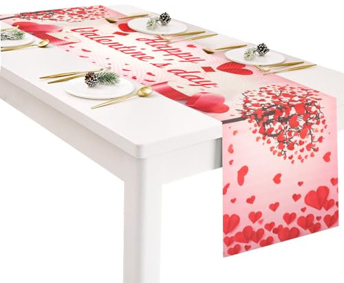 Vspek Valentine Herz Tischläufer, Rotes Liebesherz Valentinstag Deko Tischläufer Plaid Tischwäsche für Hochzeit Verlobung Tischdeko Muttertag Hochzeit Verlobung Party Dekoration 72x13 Zoll