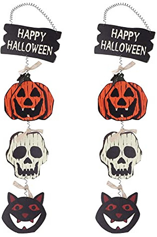Halloween-Türdekorationen – 2 Stück Halloween-Willkommens-Türschild aus Holz, Happy Halloween-Kürbis-Schloss-Geist-Dekorationsschilder