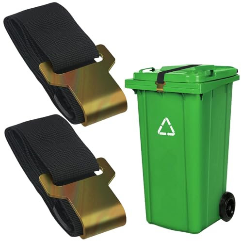 2Pcs Bear Proof Trash Can Lid Lock, Trash Can Locks for Animals, Adjustable Garbage Can Lock for Animals, Trash Can Lock Garbage Can Strap to Prevent Bear Raccoon Dog Tipping Over Trash Bin (Black)
